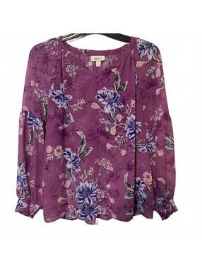 Style & Co Maroon Floral Boho Chic Romantic Long Sleeve Lightweight Blouse Small